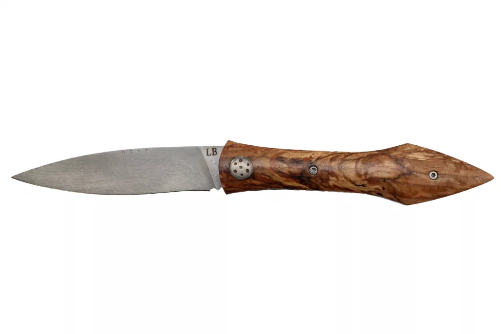 Couteau pliant artisanal L'Oegopsyde par Laraud Blade - manche en chêne échauffé